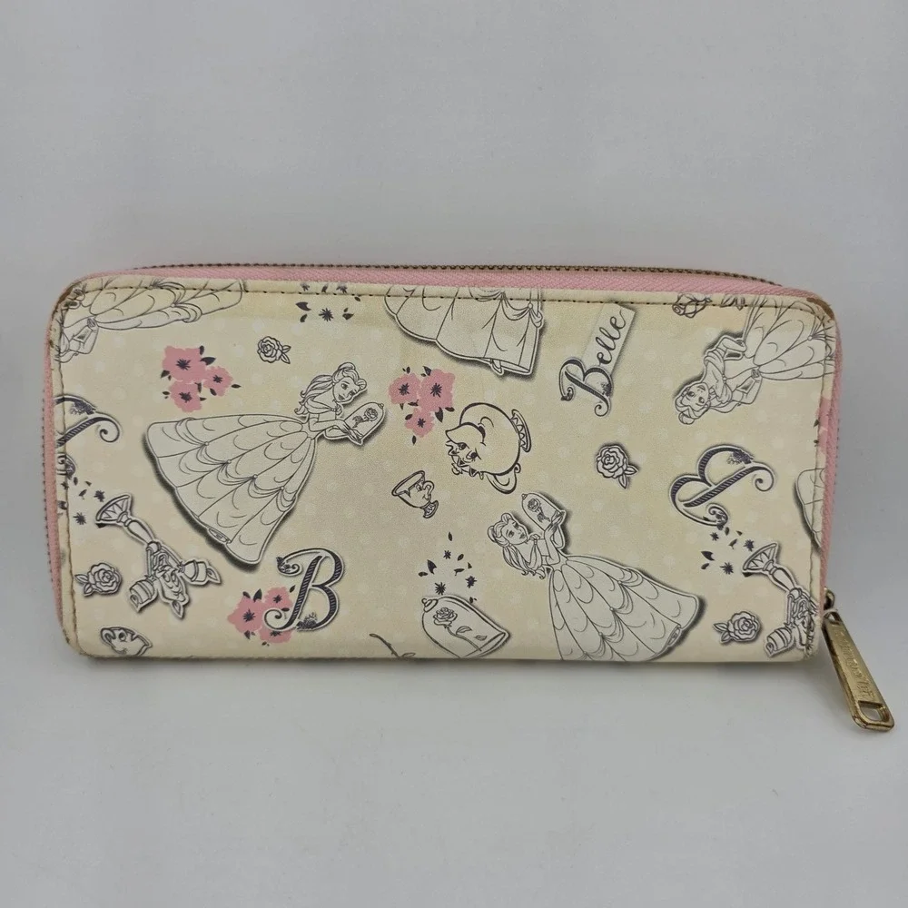 Loungefly Disney Beauty and the Beast Belle Zip Wallet Cream Pink Fair Tale READ